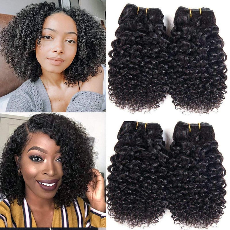 Luxnovolex Curly Bundles Human Hair Kinky Curly Hair 4C Pull Straight When Measure 50g/Bundle Kinky Jerry Curly Human Hair Bundles 4 Bundles Deals - Image 1